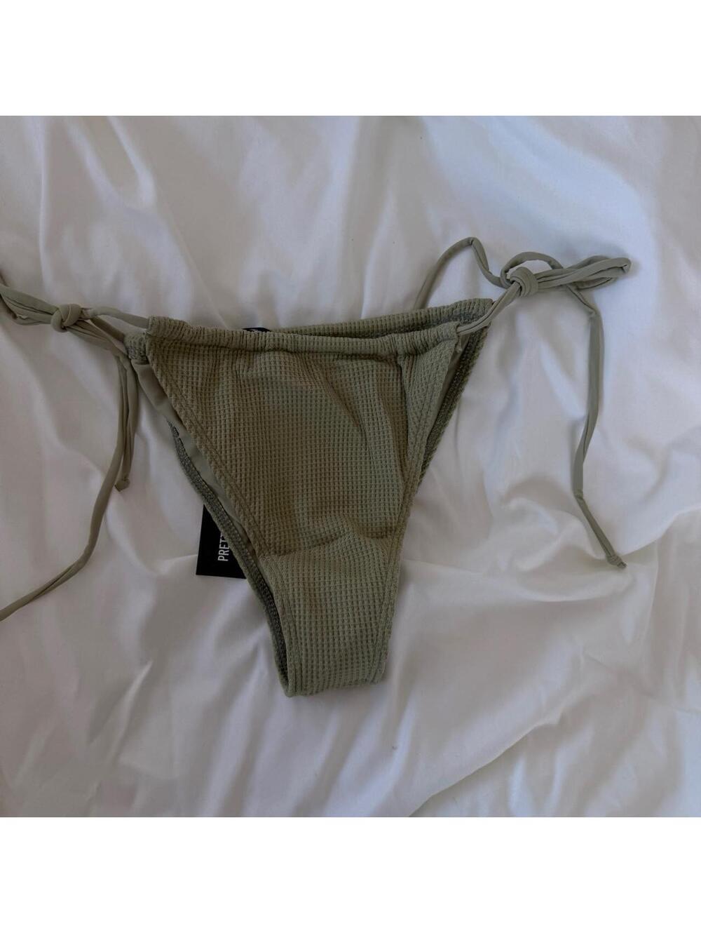 Pretty little thing sage green textured tie bikini bottom NWT
